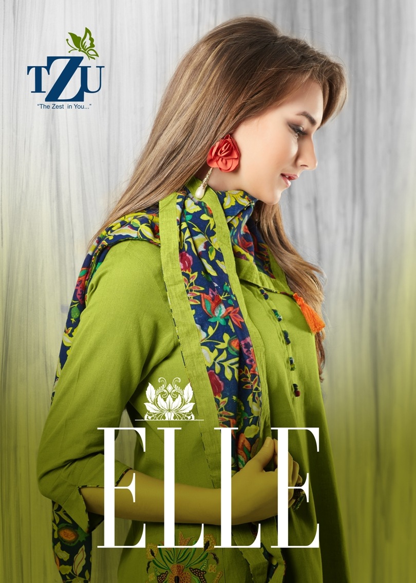 tzu life style  elle cotton gorgeous look kurti with scarf catalog