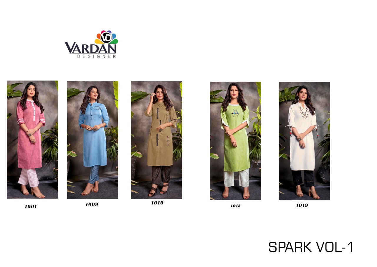 vardan designer spark vol 1 cotton decent look kurti with pant catalog