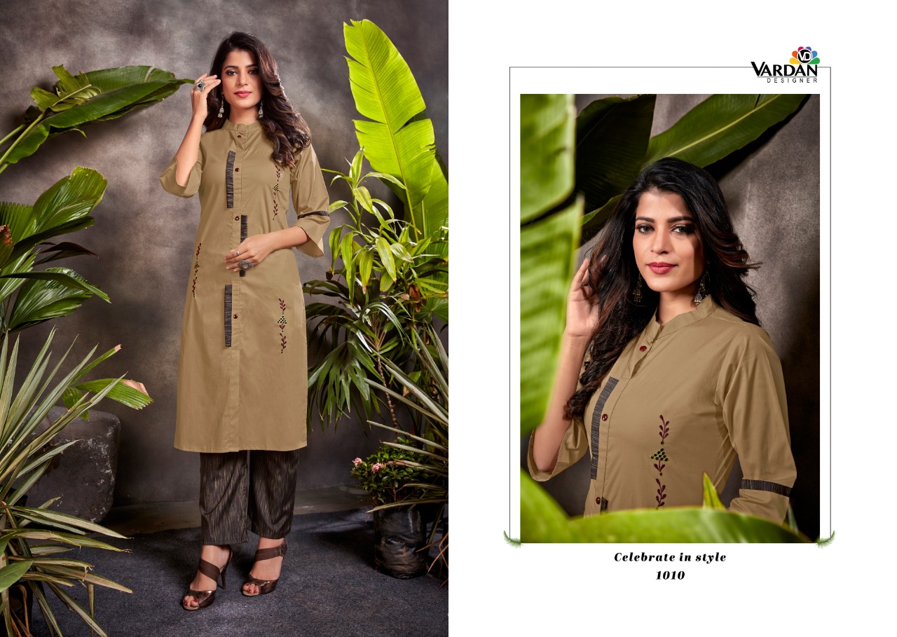 vardan designer spark vol 1 cotton decent look kurti with pant catalog