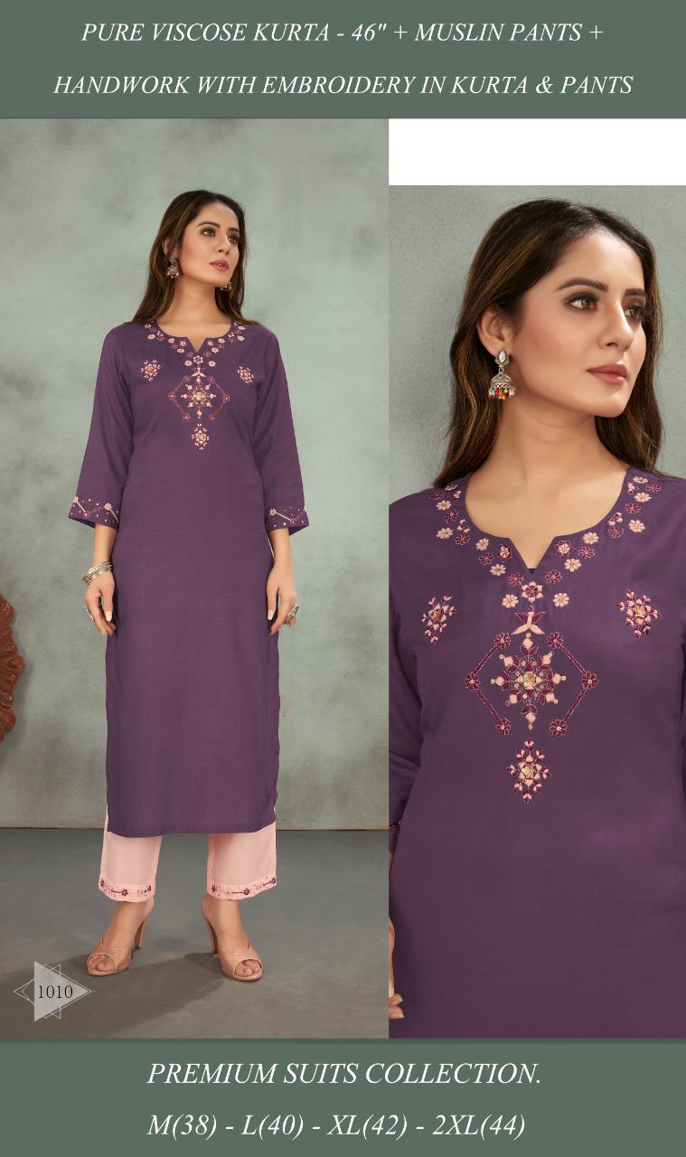 vink d no 1010 viscose modern style look kurti with pant non catalog