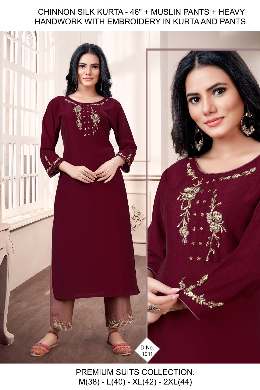vink d no 1011 chinnon silk innovative look kurti with pant non catalog