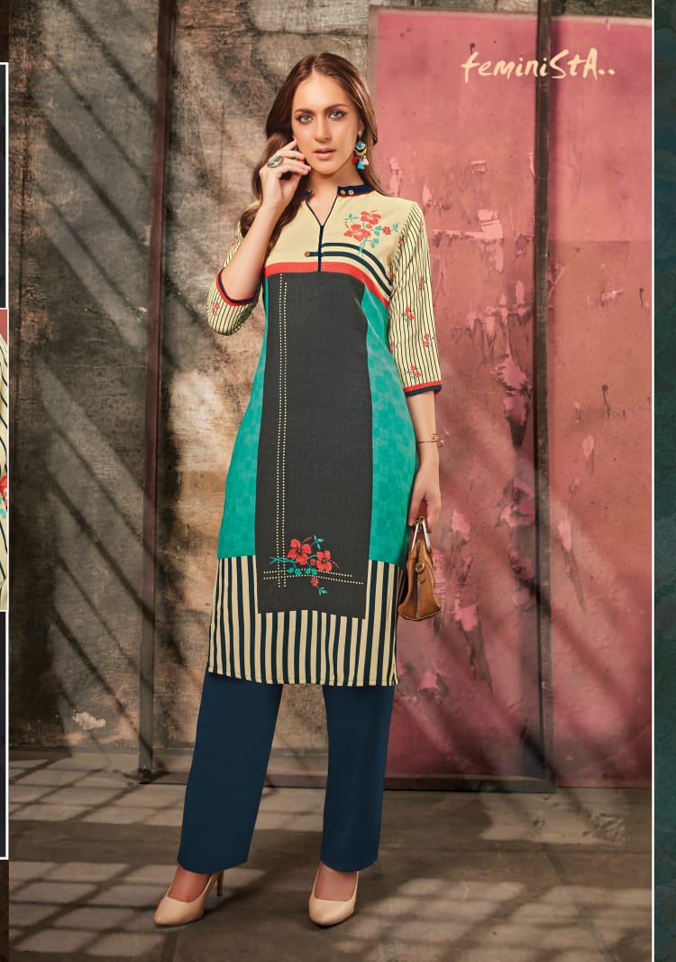 feminista florence 3 rayon new and modern style kurti with pant catalog