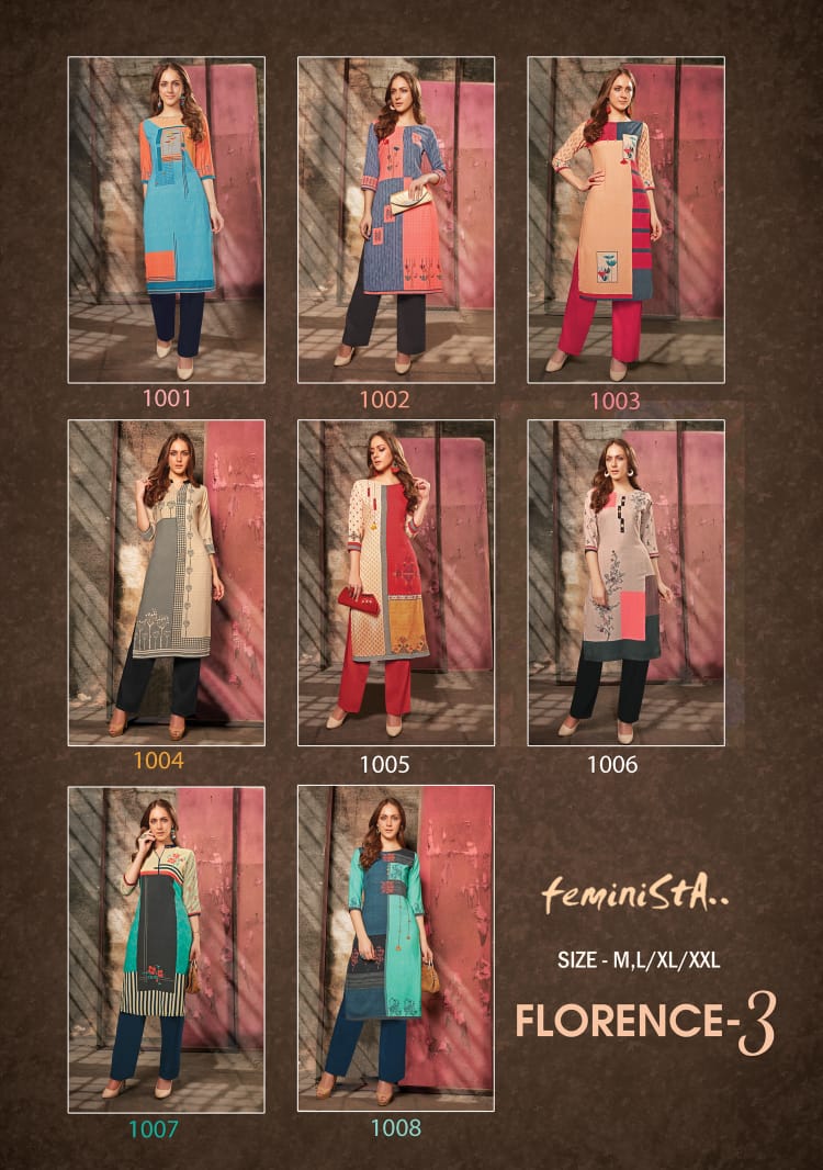 feminista florence 3 rayon new and modern style kurti with pant catalog