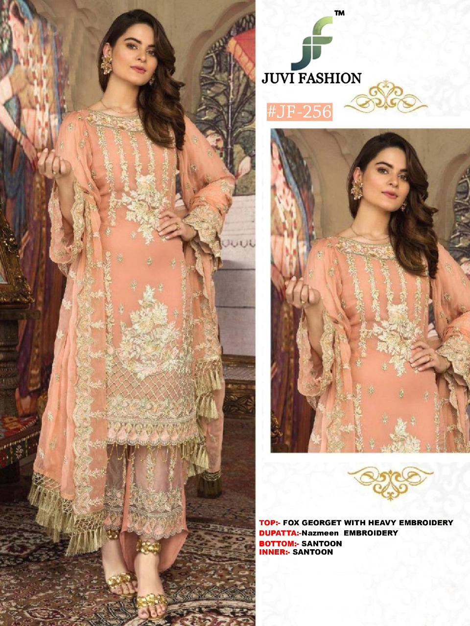 juvi fashion d no  jf 251 and jf 256 georgette regal look salwar suit catalog