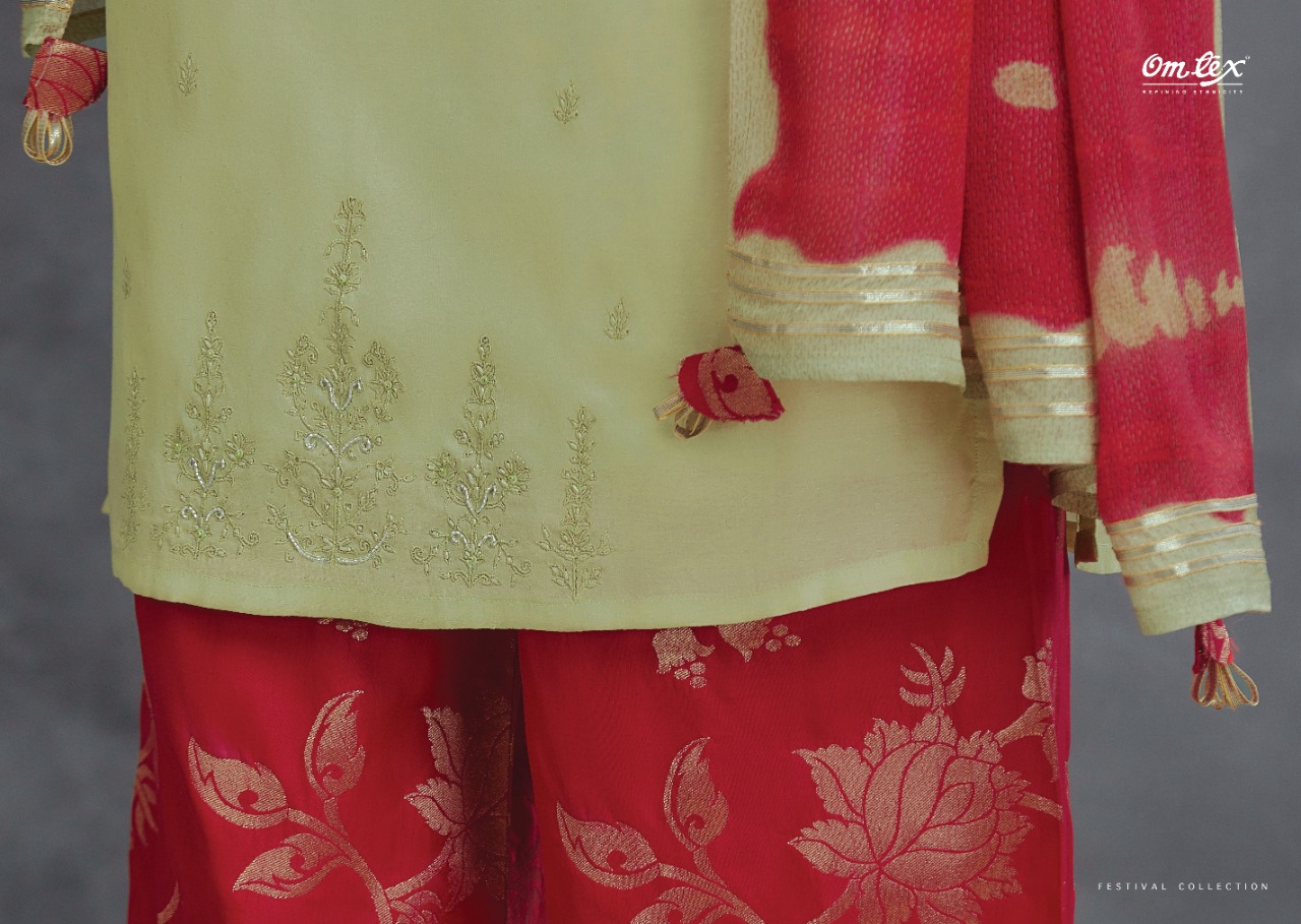 om tex tathva d no 1411 to 1415 zaroon silk regal look salwar suit catalog