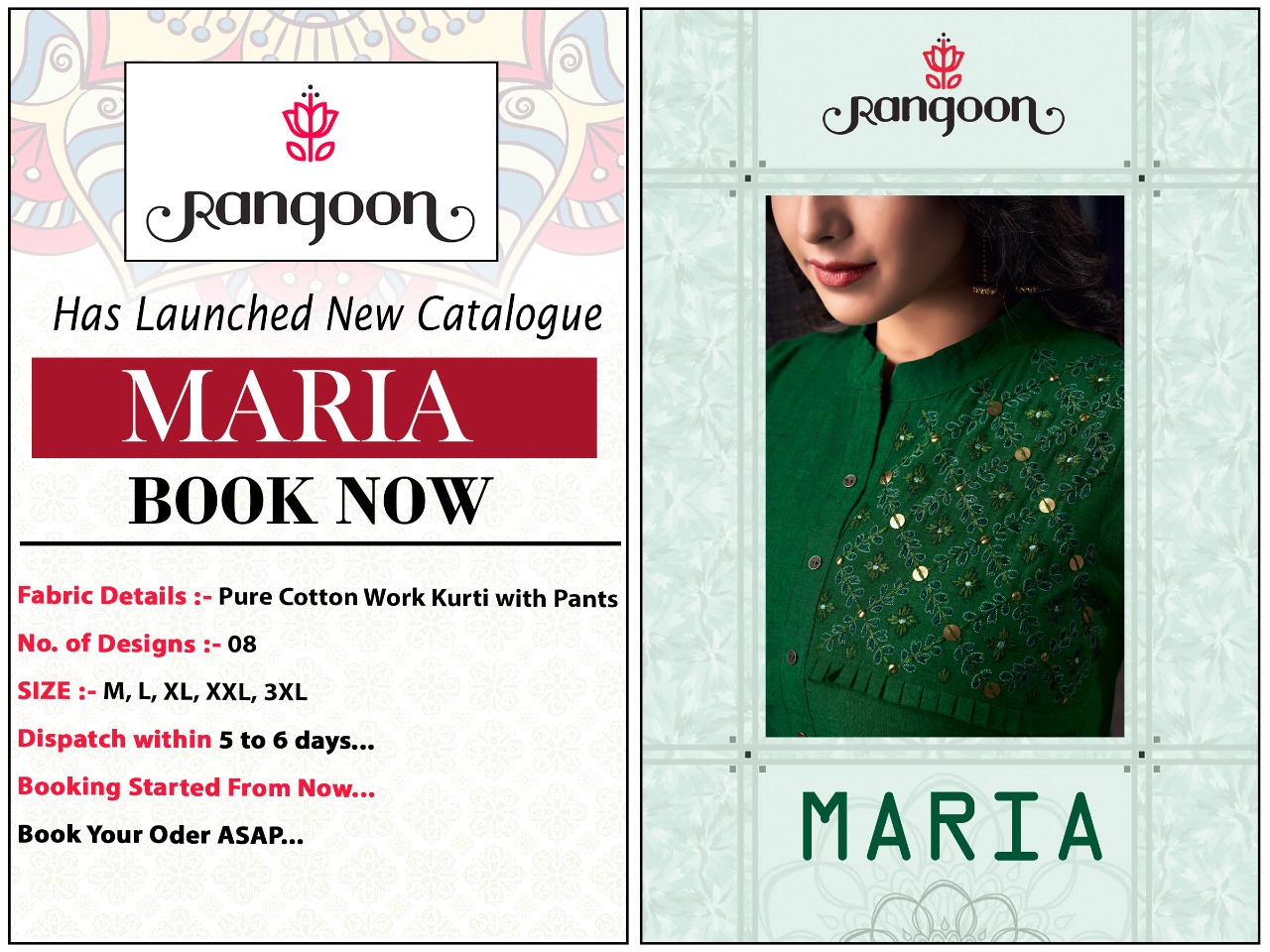 rangoon maria cotton  gorgeous look kurti with pant catalog