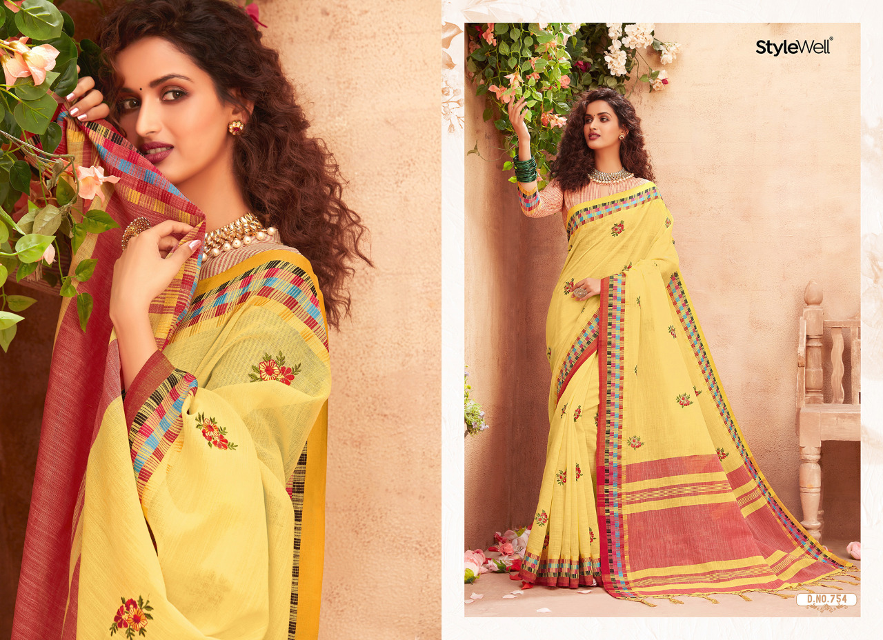 stylewell anokhi jeacquard linen astonishing look saree catalog