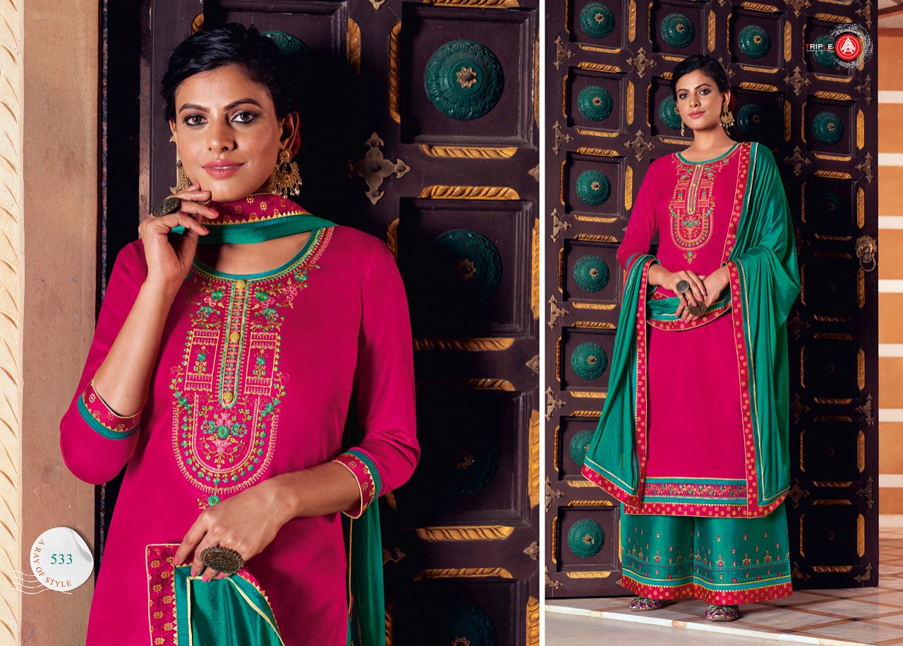 triple AAA kesariya jam silk exclusive Embroidery Work salwar suit catalog