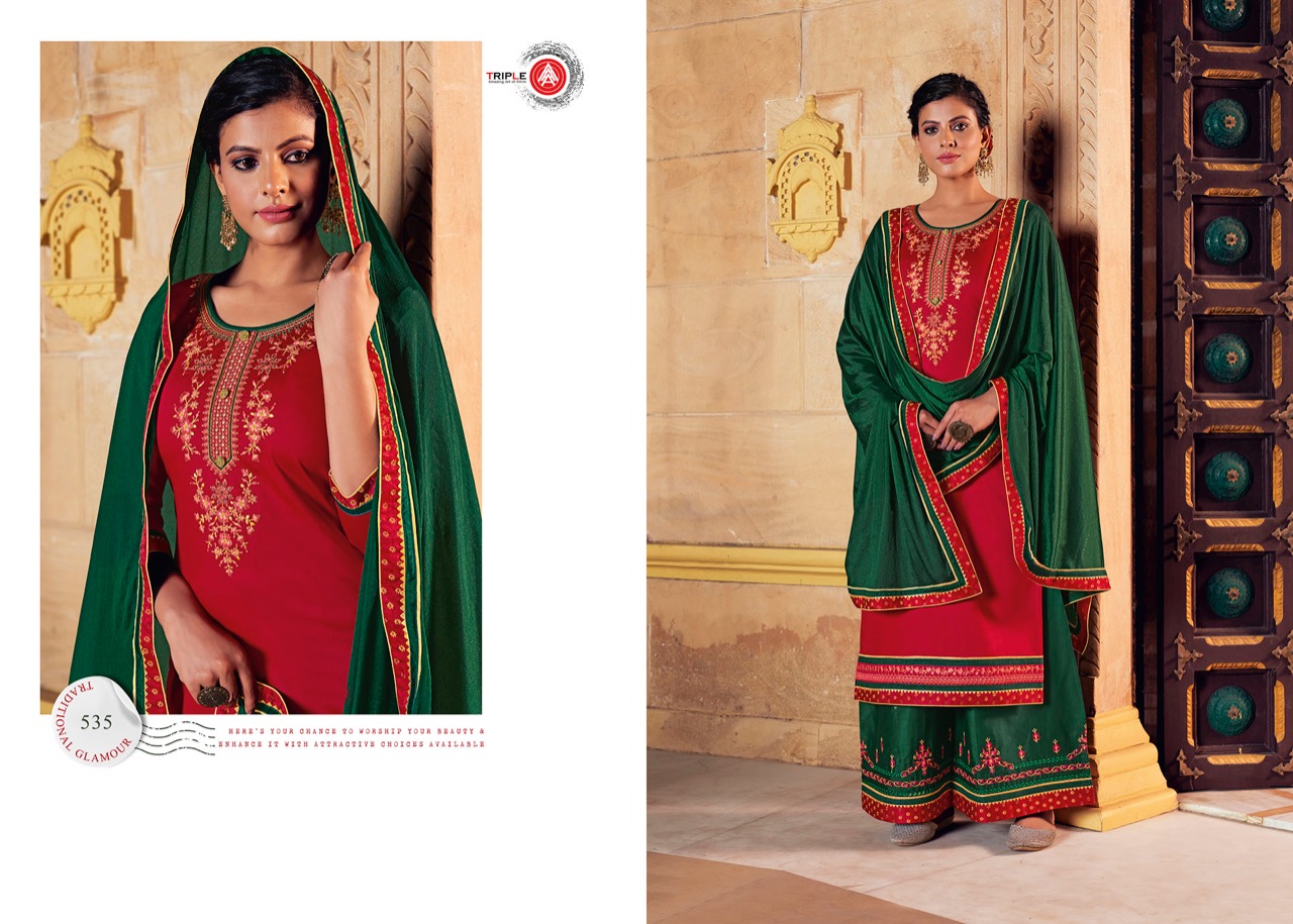 triple AAA kesariya jam silk exclusive Embroidery Work salwar suit catalog