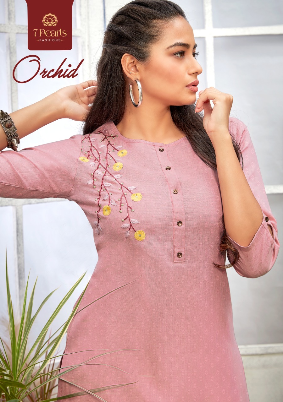 7 pearls orchid cotton authentic fabric kurti with pant catalog