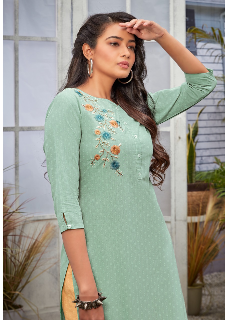 7 pearls orchid cotton authentic fabric kurti with pant catalog