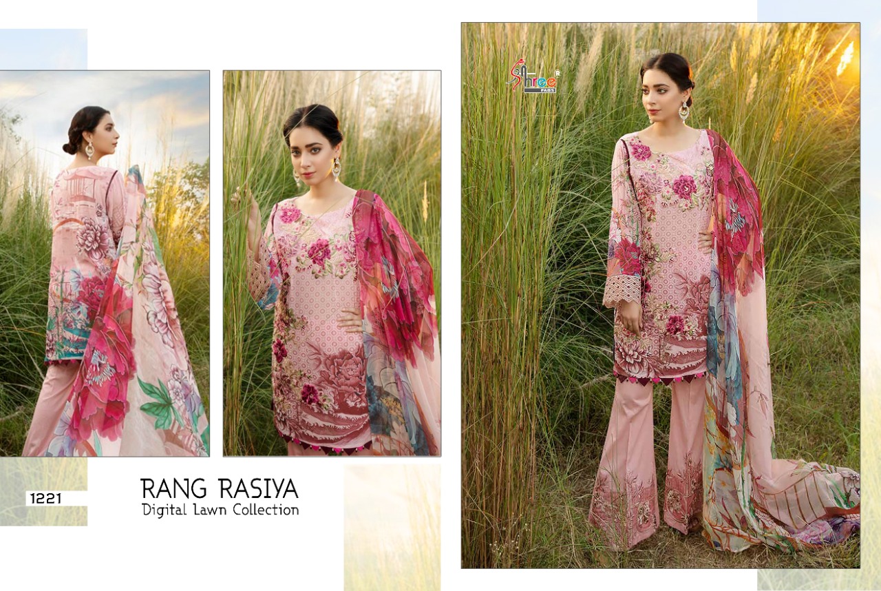SHREE FABS Rang rasiya digital lawn 1221 pink design Salwar Kameez Cotton Singles