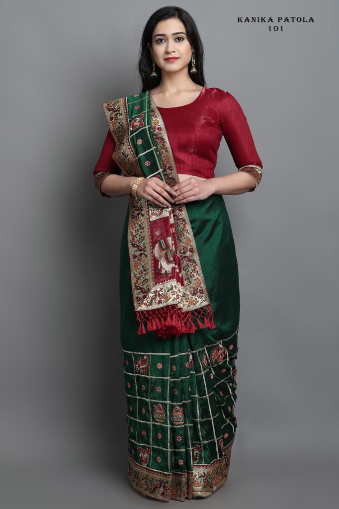 divya fashion kanika 101 to 105 silk patola greacefel look saree catalog