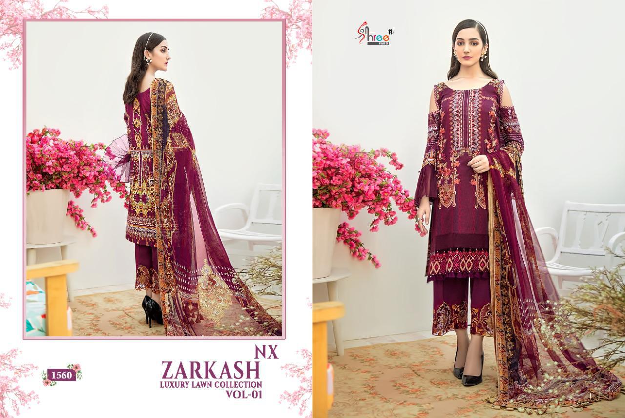 shree fab zarkash luxury lawn collection vol 01 gorgeous look salwar suit with siffon dupatta catalog