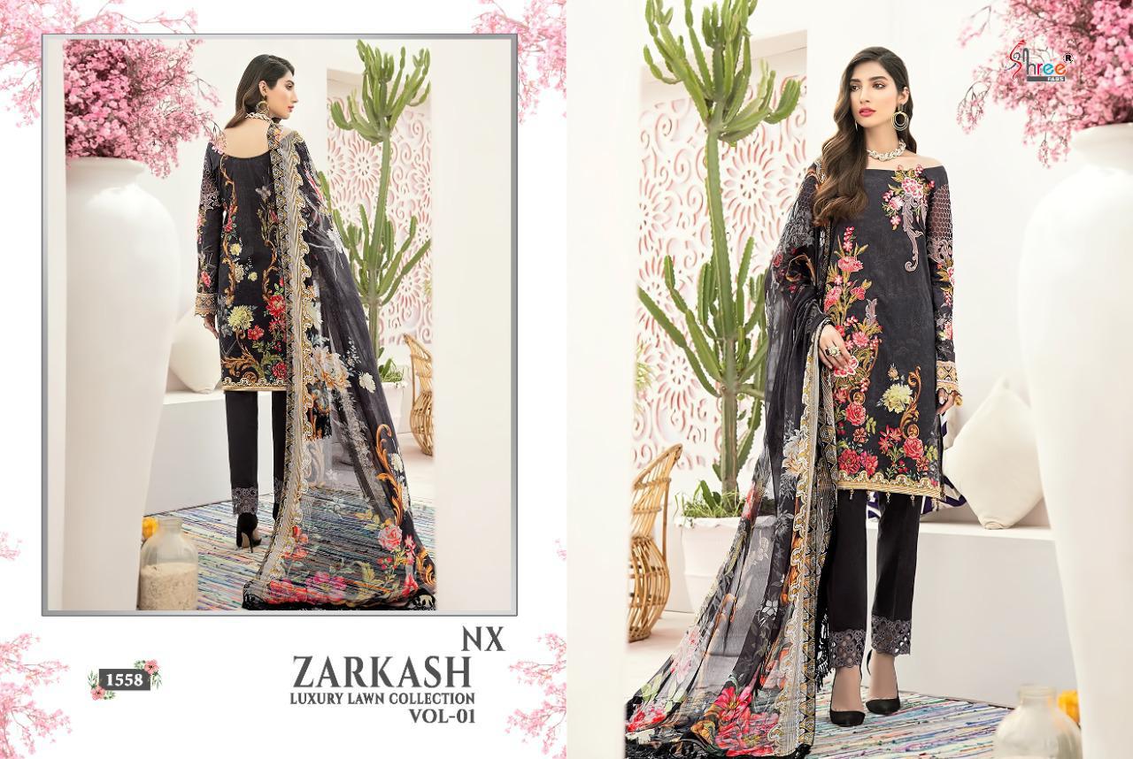 shree fab zarkash luxury lawn collection vol 01 gorgeous look salwar suit with siffon dupatta catalog
