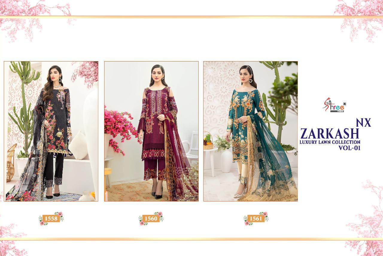 shree fab zarkash luxury lawn collection vol 01 splendid quality salwar suit with cotton dupatta catalog