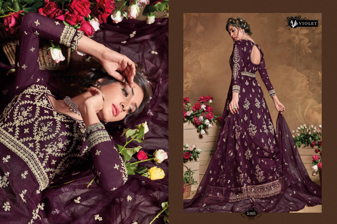 swagat violet net grandeur look salwar suit catalog