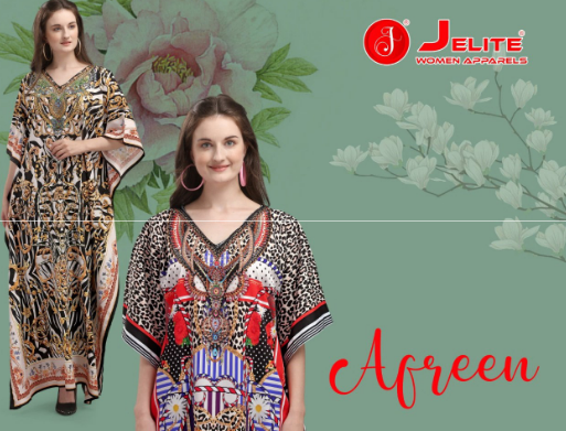 jelite afreen kaftans Polyester Crepe stylish and attrective look indo western catalog