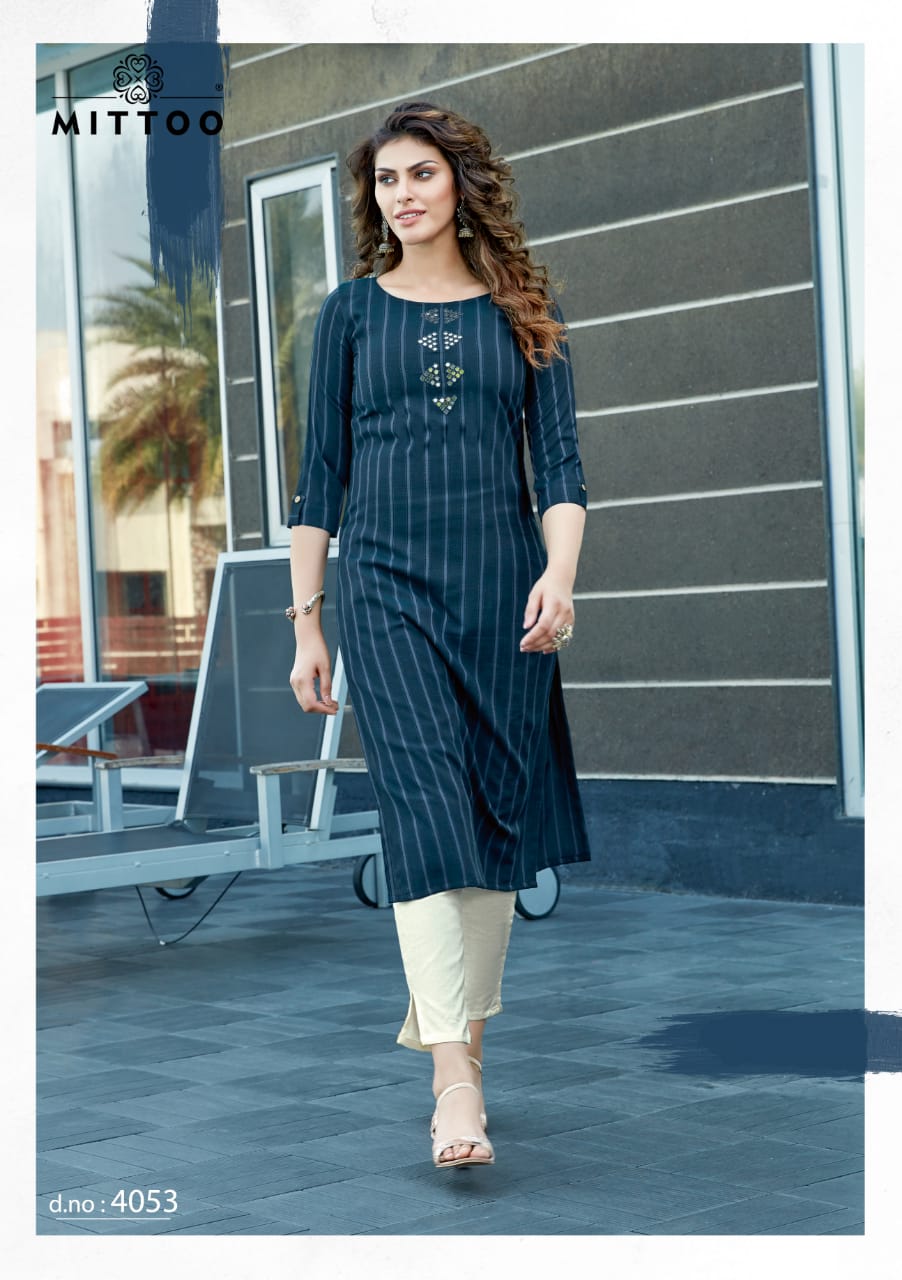 mittoo mohini vol 4nx viscoce rayon casual wear kurti with pant catalog