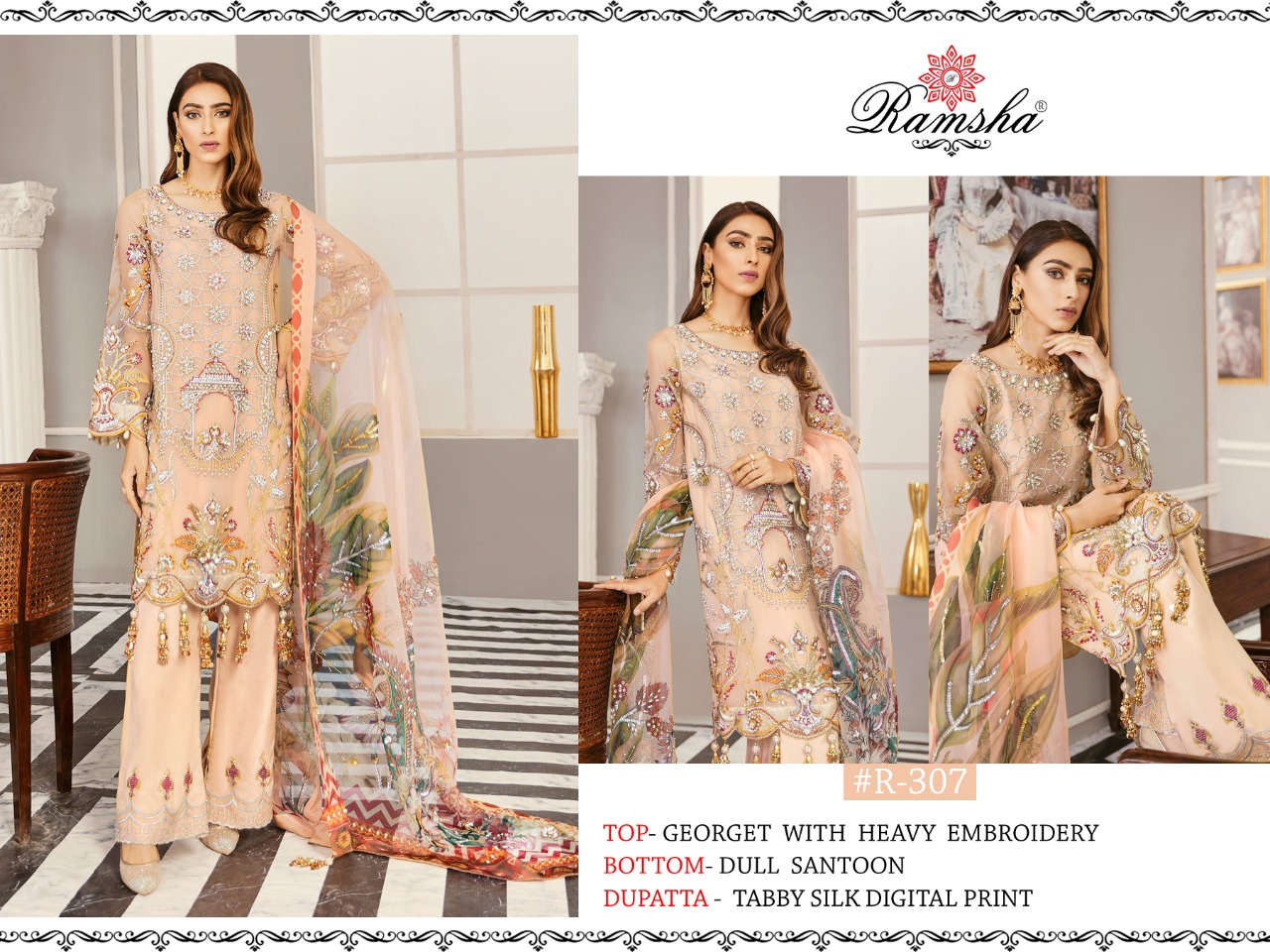 ramsha vol 11 d no r 307 to r 310 georget elegant salwar suit catalog