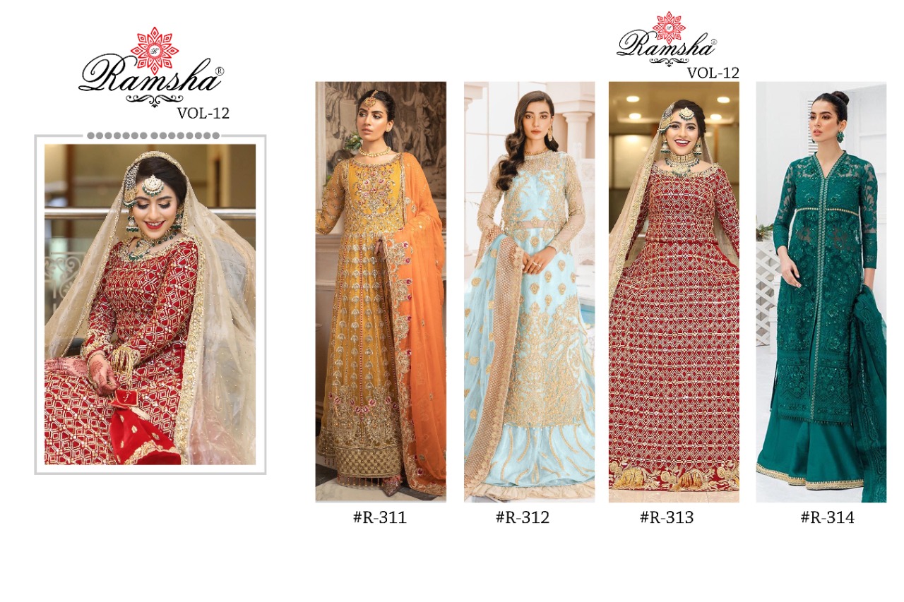 ramsha vol 12 d no r 311 to r 314 georget decent look salwar suit catalog