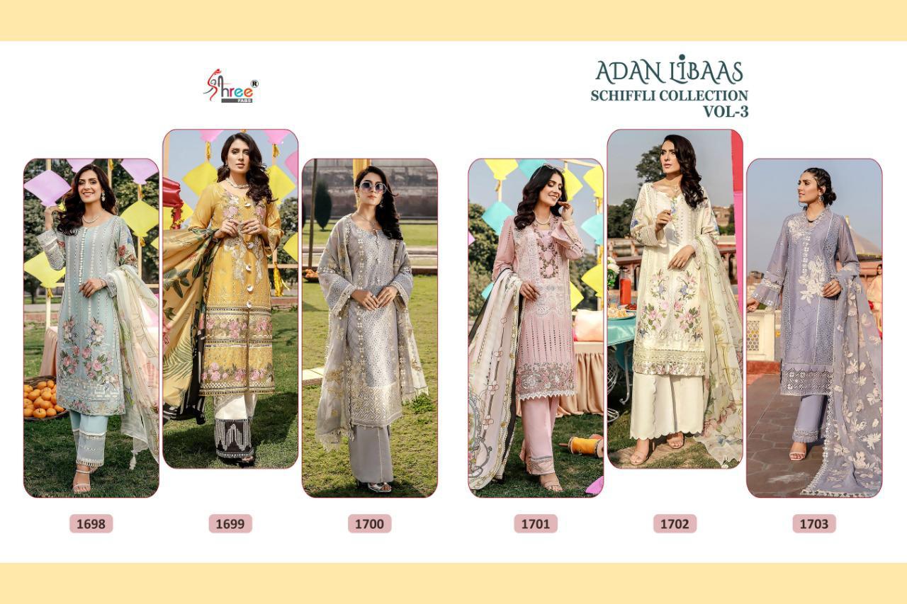shree fab adan libaas schiffli collection vol 3 cotton authentic fabrics salwar suit catalog
