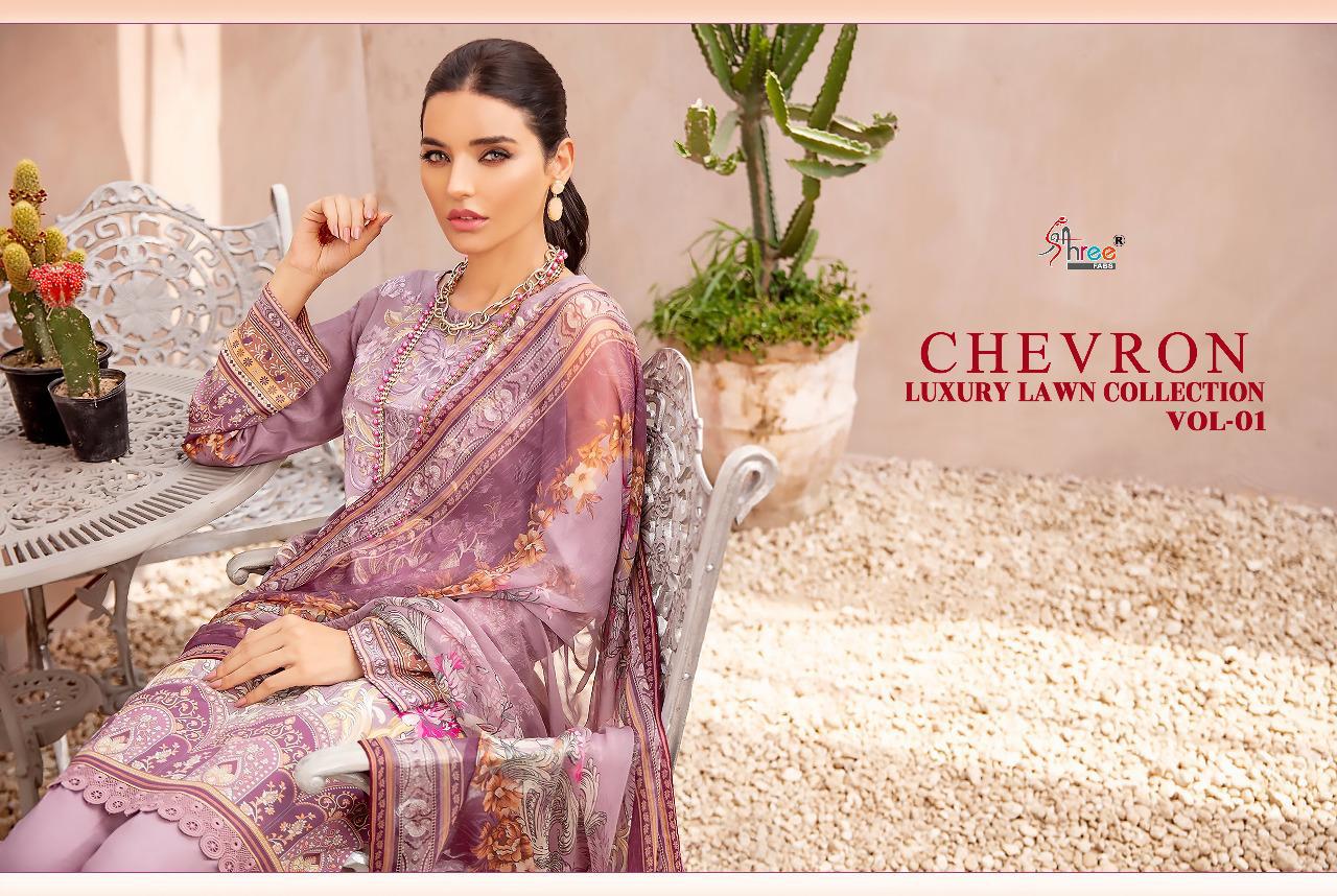 shree fab chevron luxury lawn collection vol 01 regal look salwar suit with cotton mal mal dupatta catalog