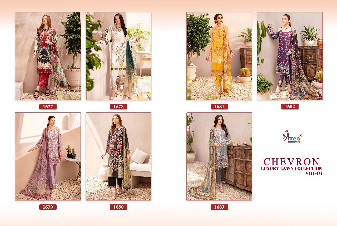 shree fab chevron luxury lawn collection vol 01 regal look salwar suit with cotton mal mal dupatta catalog