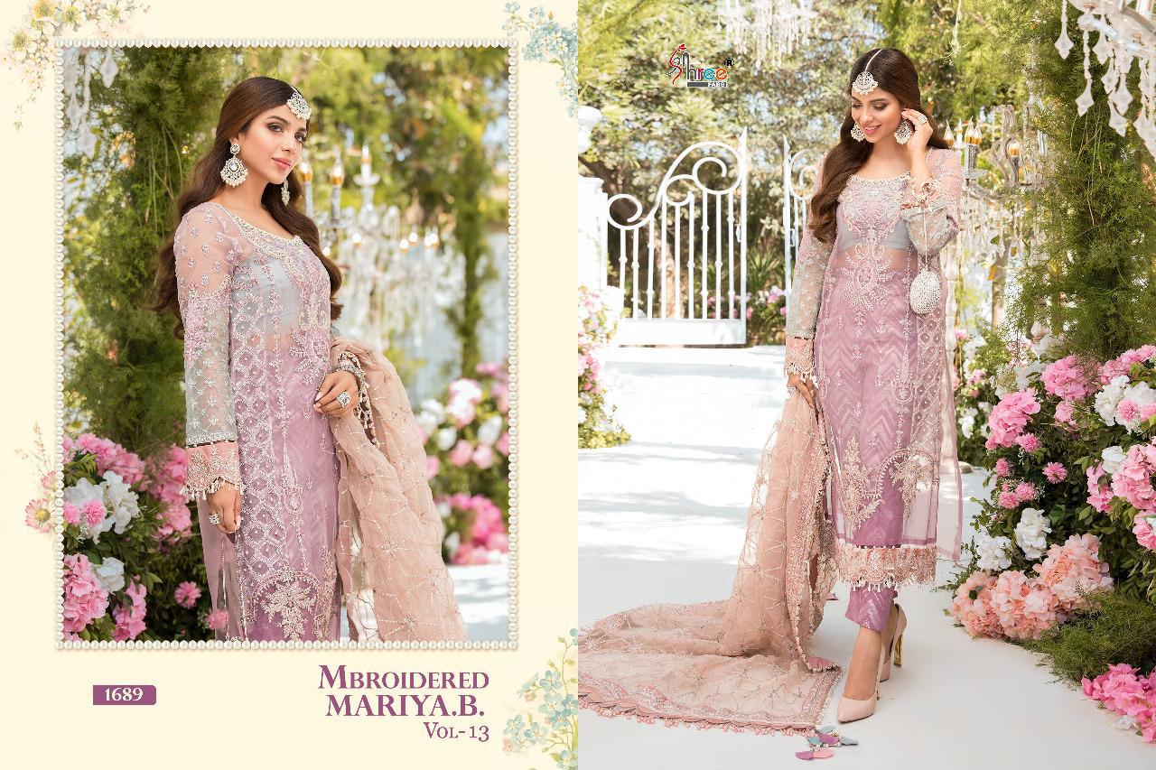 shree fab mbroidered mariya b vol 13 organza net astonishing look salwar suit