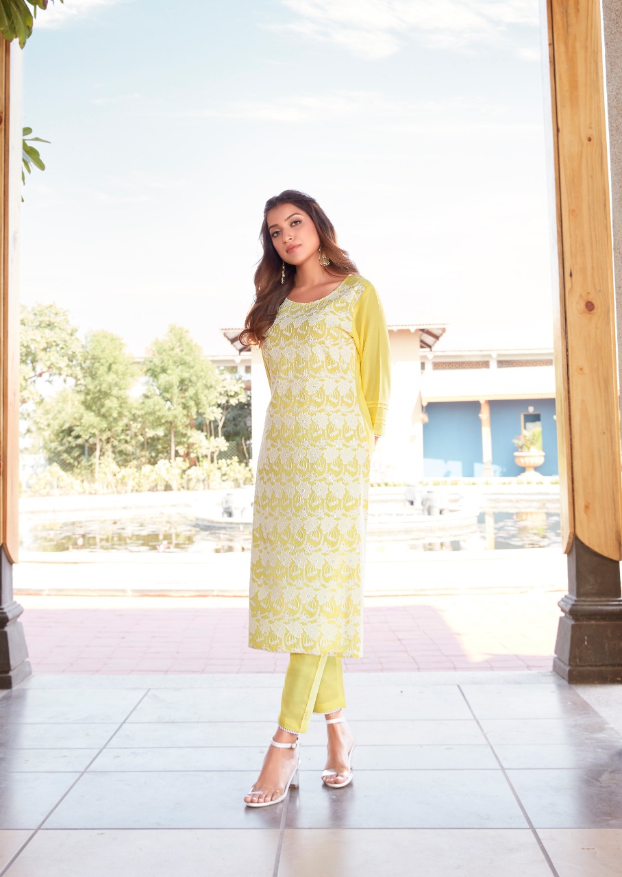 vink lucknowi vol 5 rayon attrective lucknowi work kurta with pant catalog