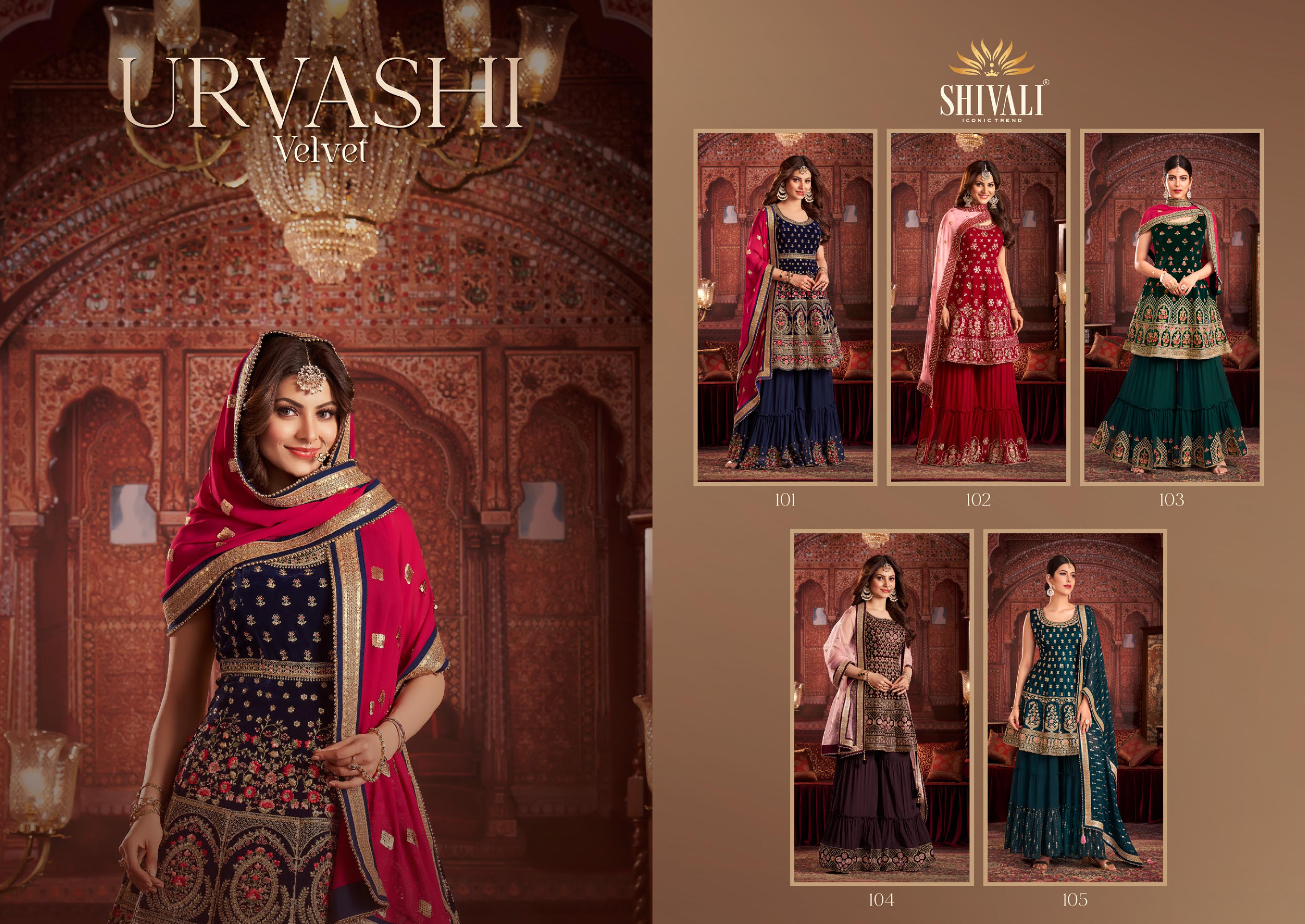 shivali urvashi velvet festive look indo western catalog
