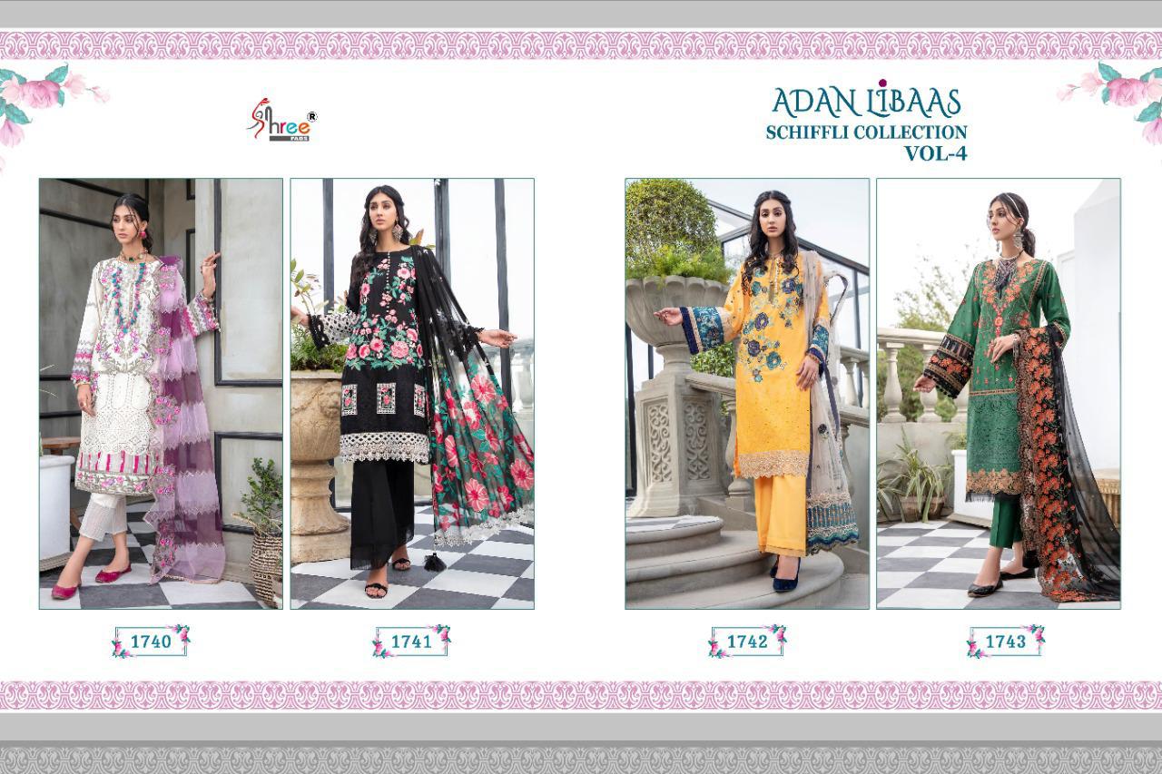 shree fab adan libaas schiffli collection vol 4 cotton exclusive print and fabrics salwar suit catalog