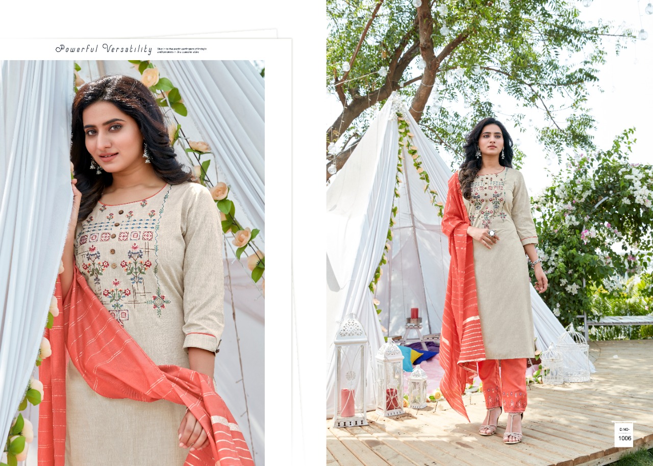 amaaya garments frill cotton decent embroidary look kurti with bottom and dupatta catalog