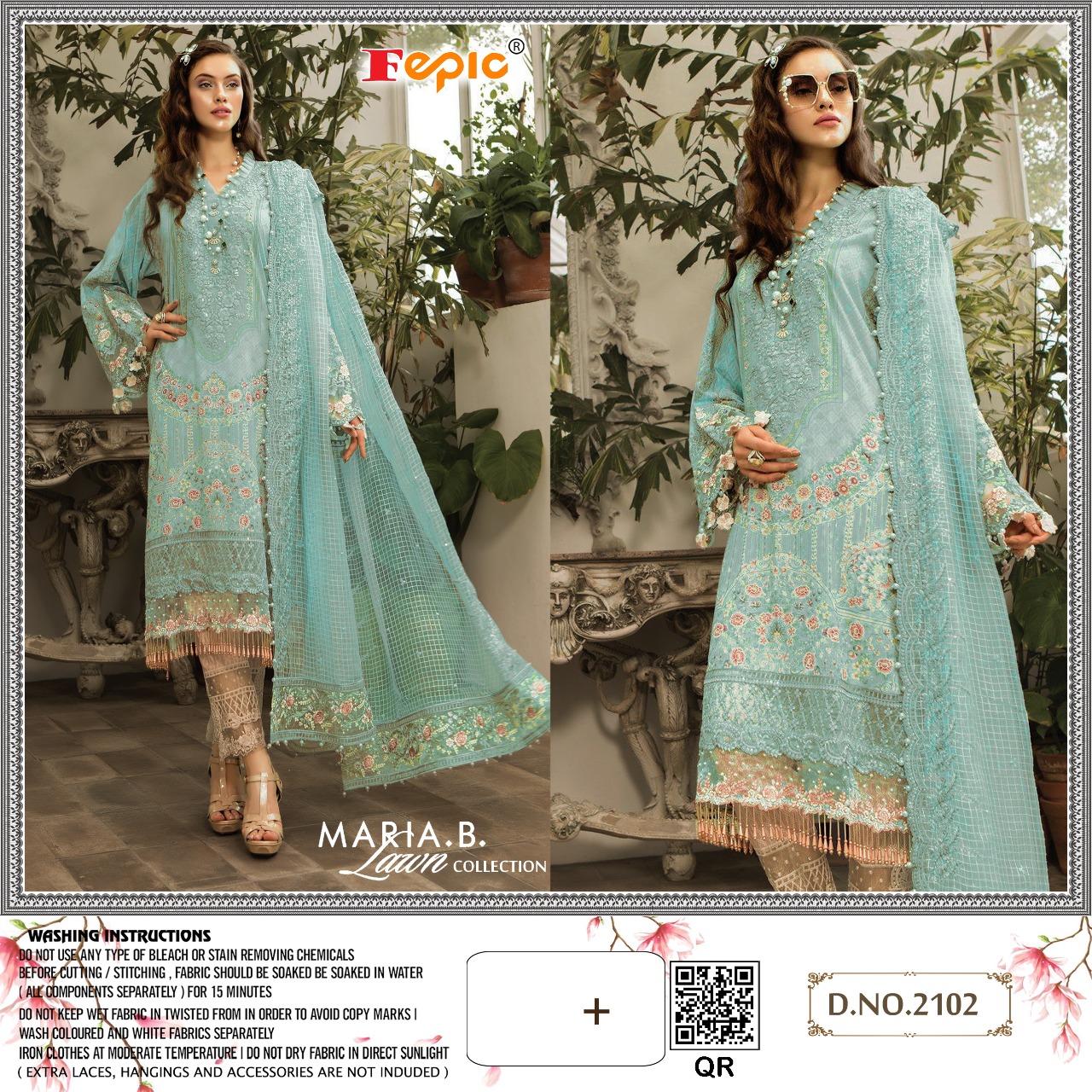 fepic maria b lawn d no 2102 cambric salwar suit with net dupatta singal