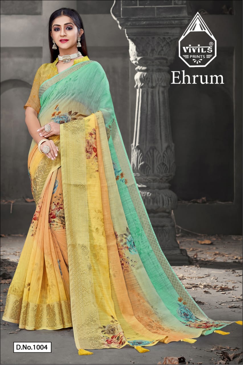 ranisaa sarees ehrum 1001 to 1006 soft cotton exclusive print saree catalog