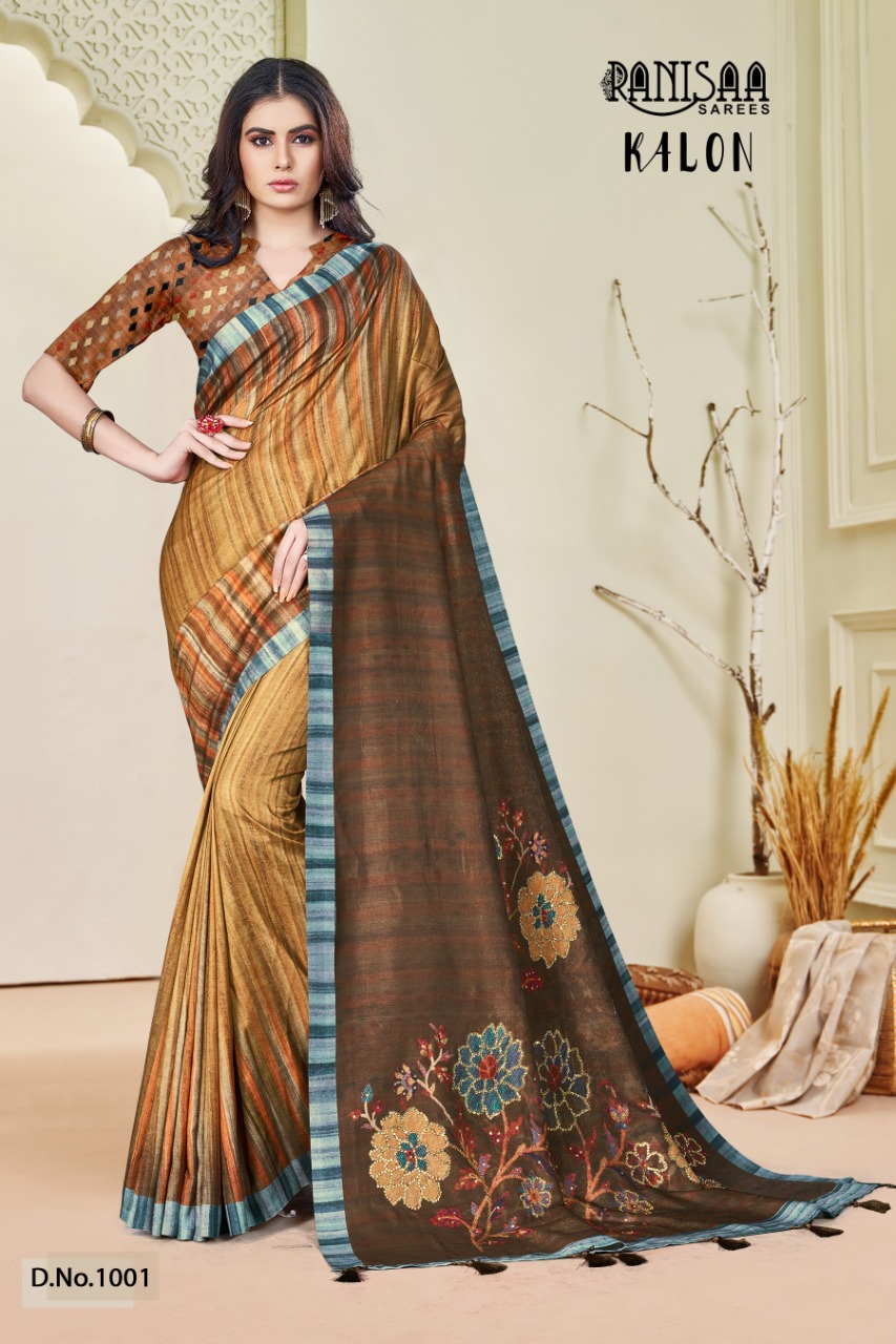 ranisaa sarees kalon  1001 to 1006 soft cotton elegant print saree catalog