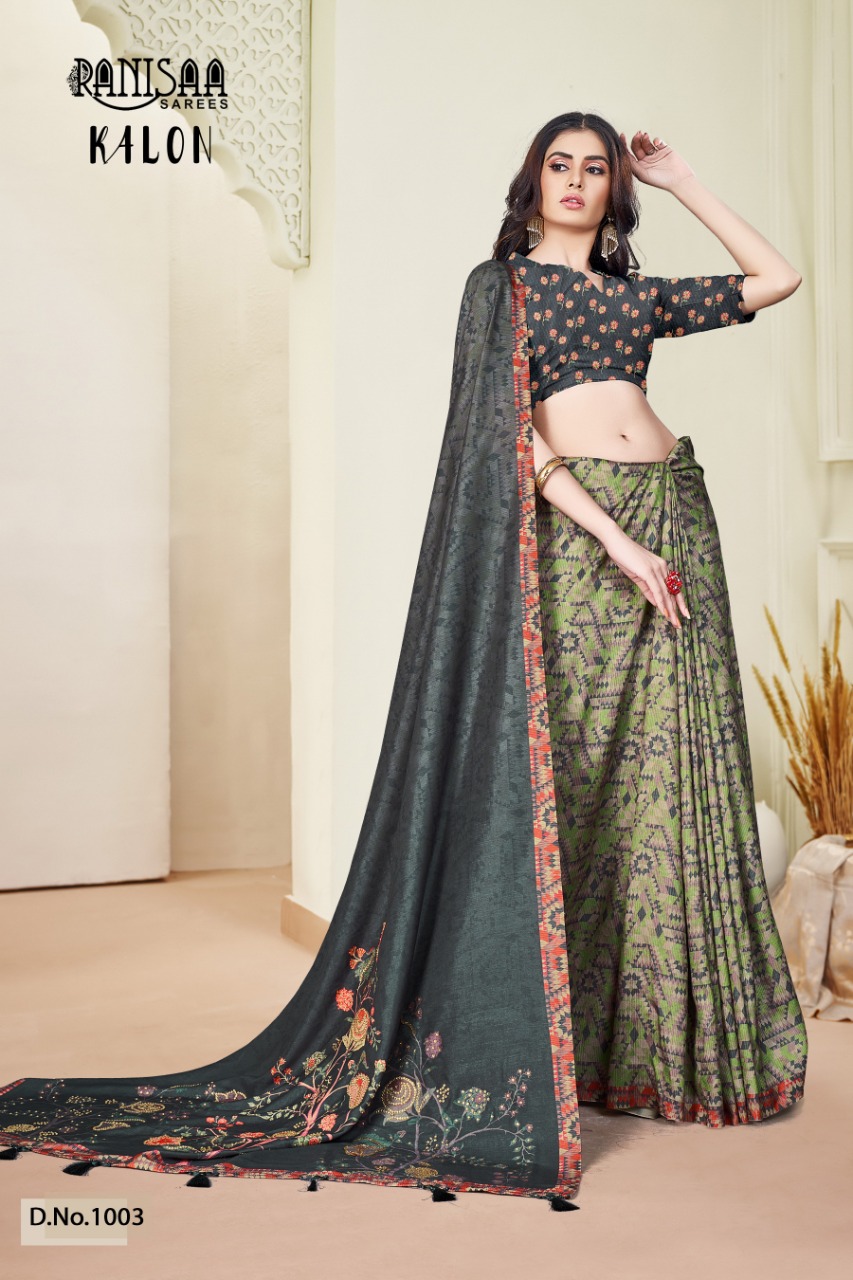 ranisaa sarees kalon  1001 to 1006 soft cotton elegant print saree catalog
