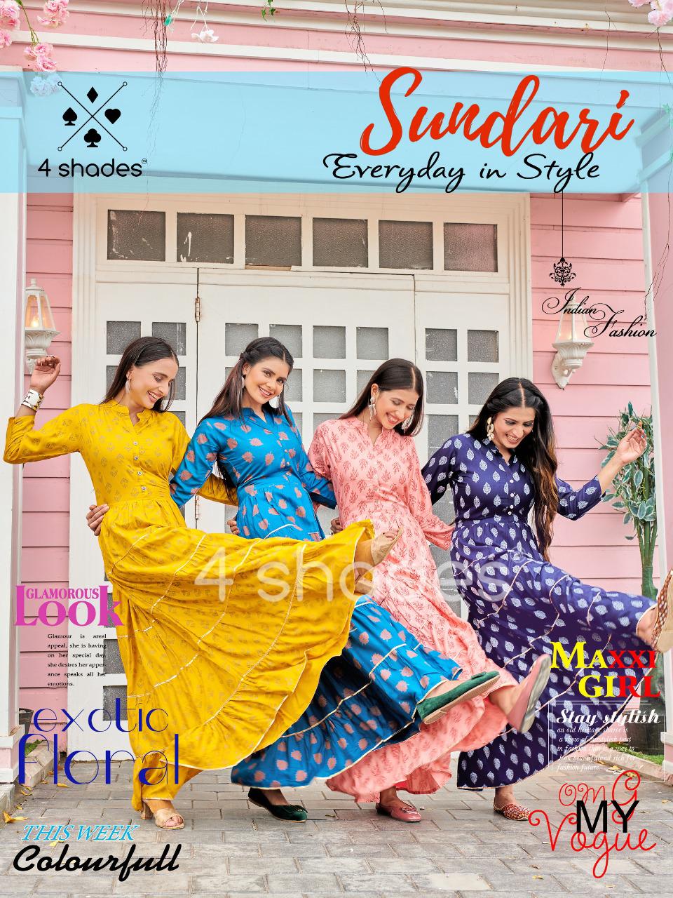 4 shades sundari vol 1 fancy elegant look gown style kurti catalog