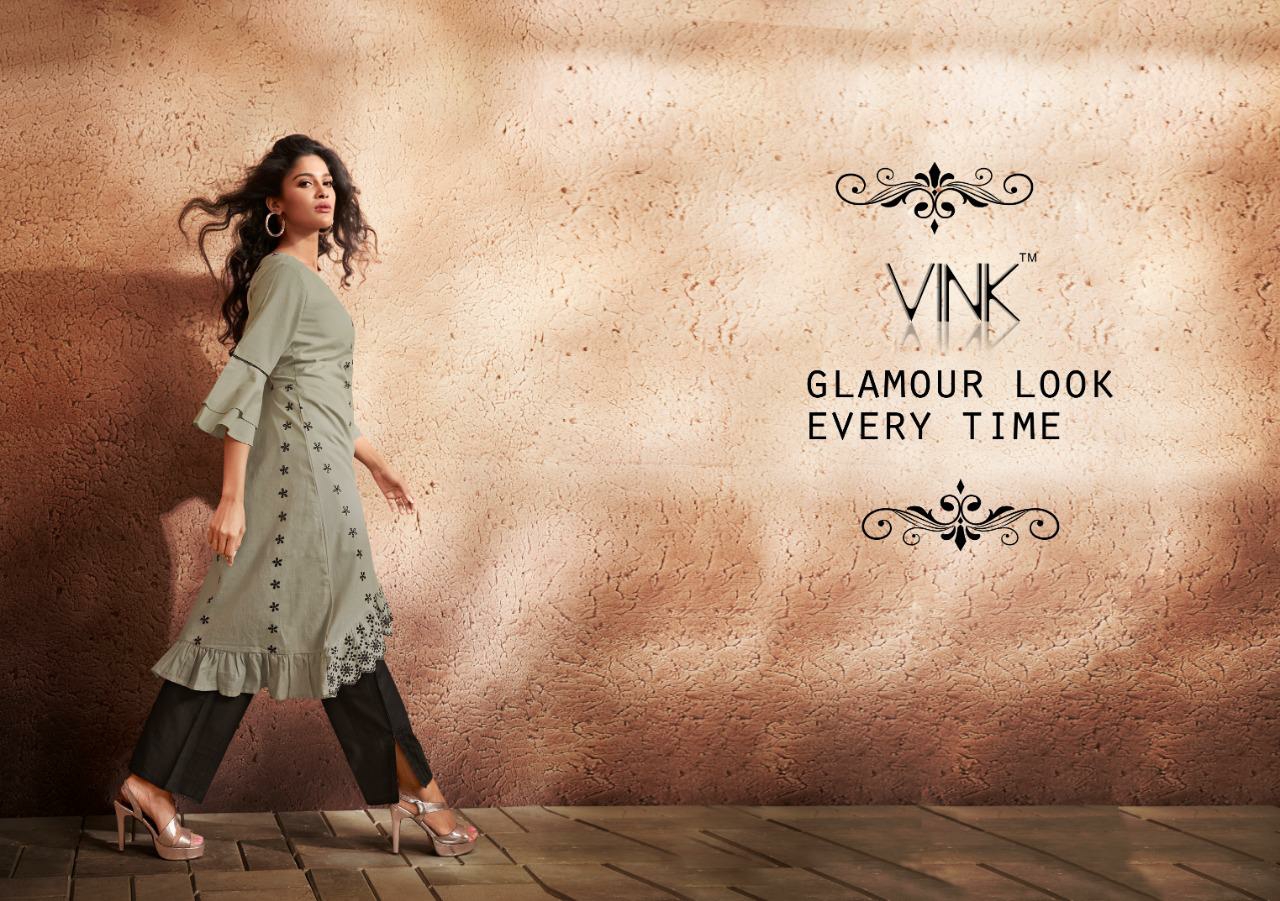Vink Pinnacle attractive and modern Trendy cotton linen with schiffli work summer collection Kurties with Pants