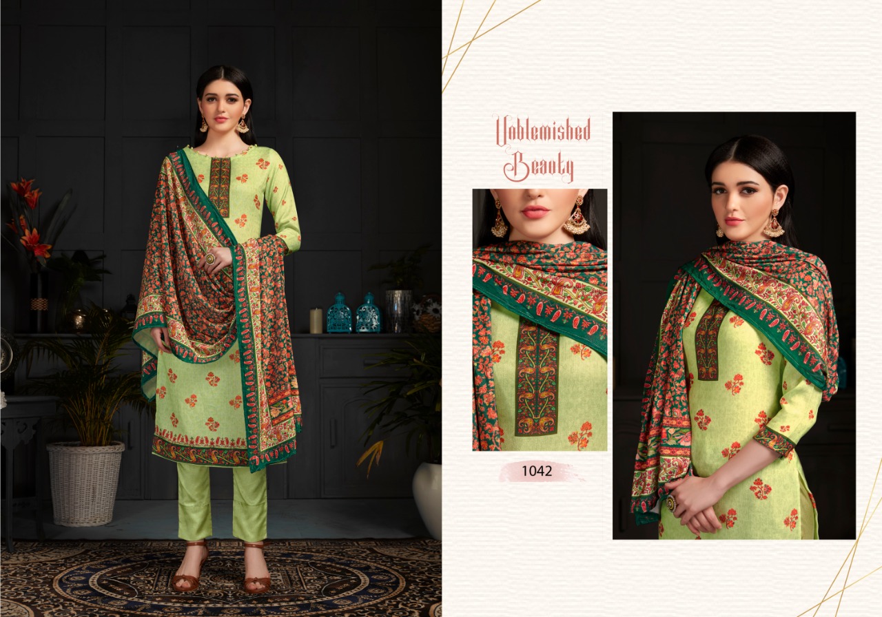 bipson shaneel 1041 1044 Woollen Pashmina exclusive print and colours salwar suit colour set