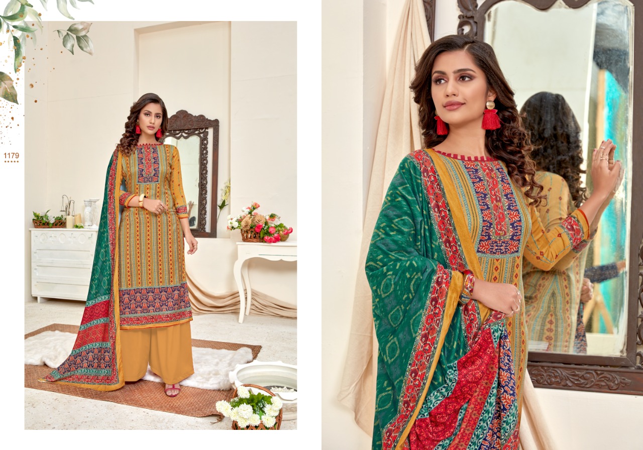 bipson shaneel 3 d no 1178 1181 Woollen Pashmina exclusive print and colours salwar suit colour set