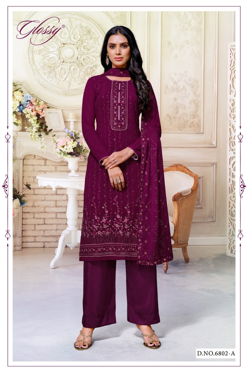 glossy d no 6802 georgget graceful look salwar suit catalog