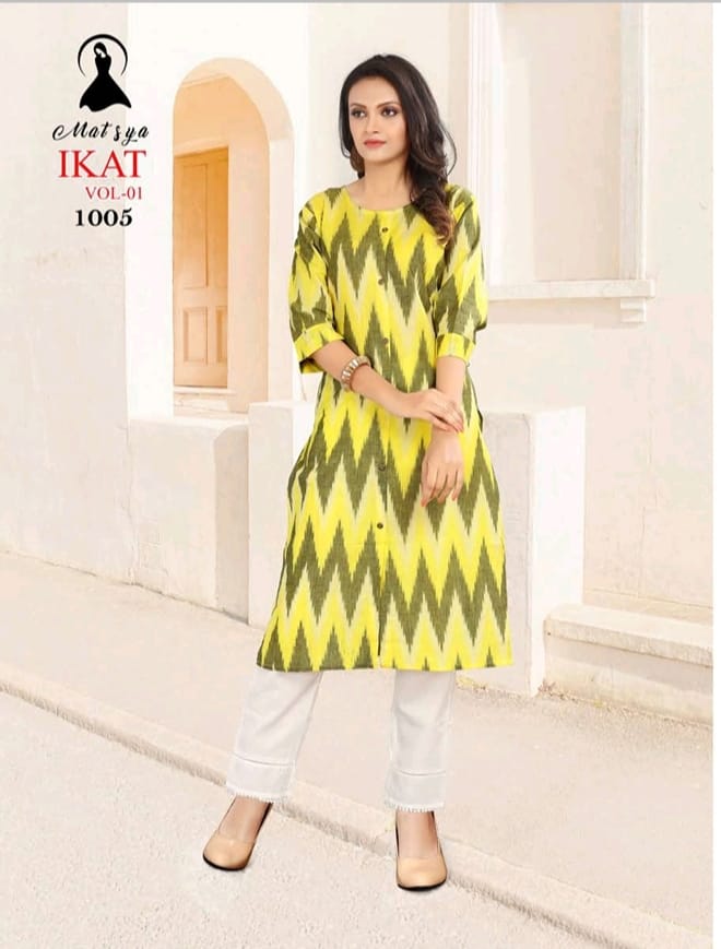 matsya ikaat cotton decent colours kurti catalog