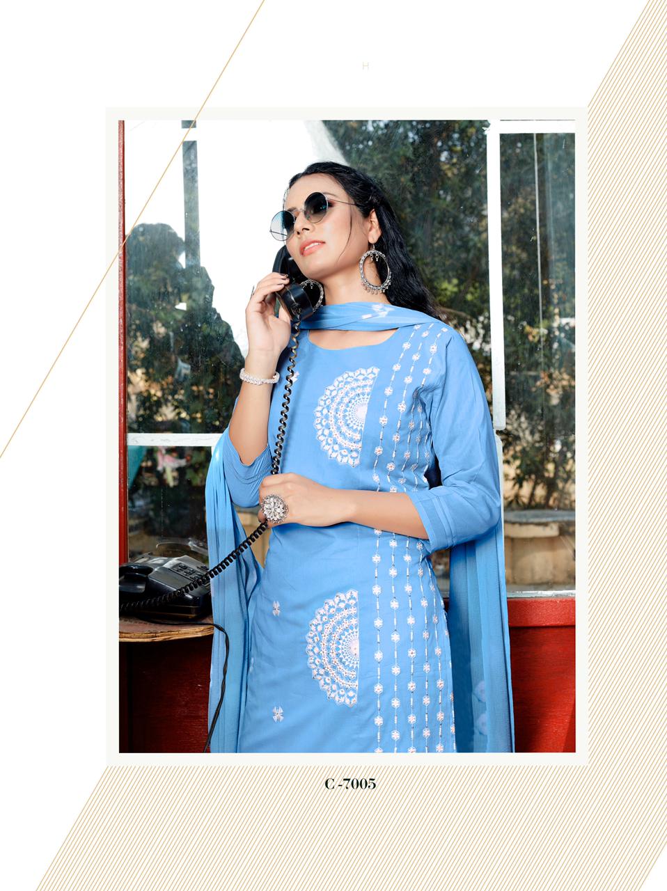 rijiya trends lucknowi cotton elegant look top bottom with dupatta catalog