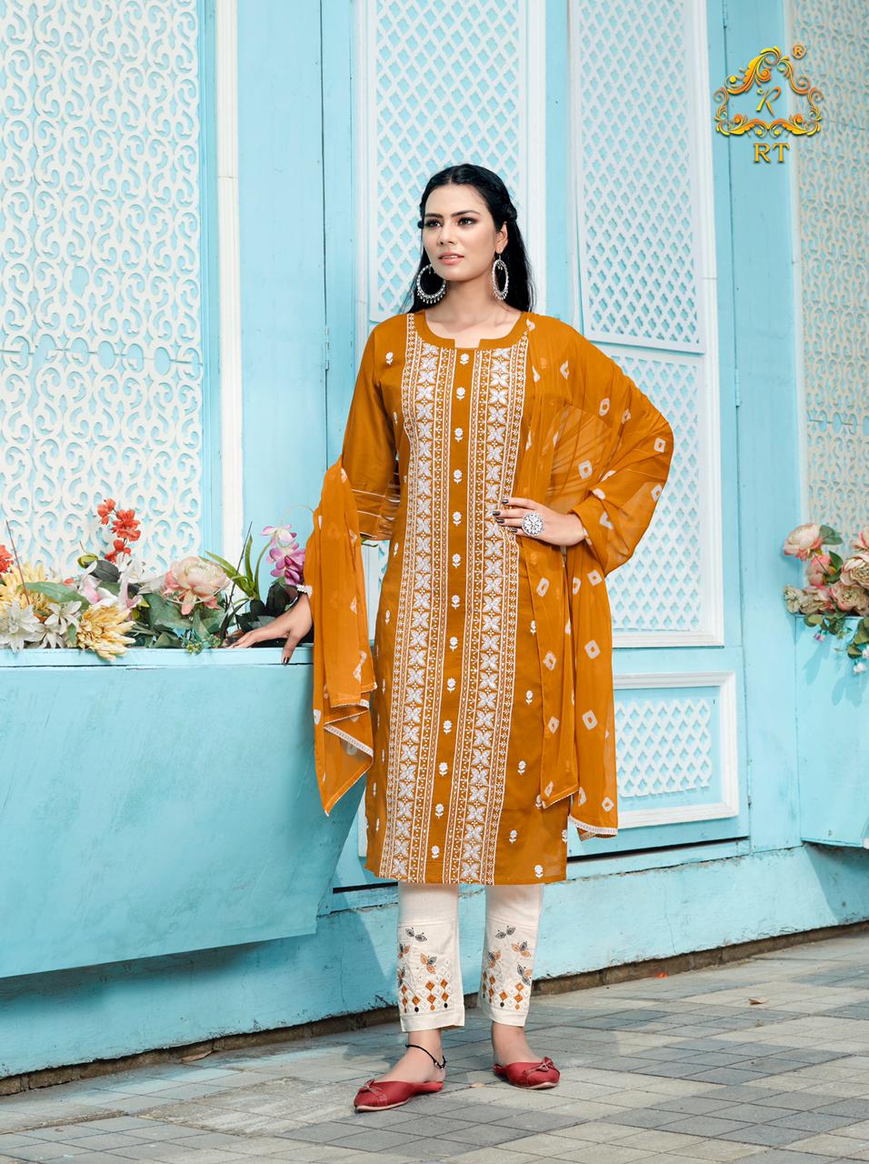rijiya trends lucknowi cotton elegant look top bottom with dupatta catalog