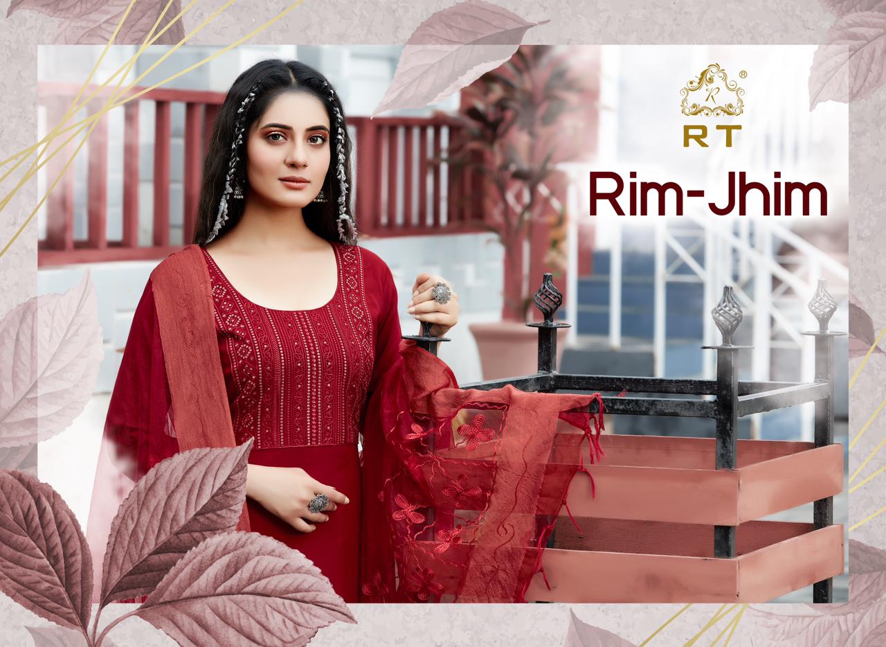 rijiya trends rim jhim rayon regal look kurti with dupatta catalog