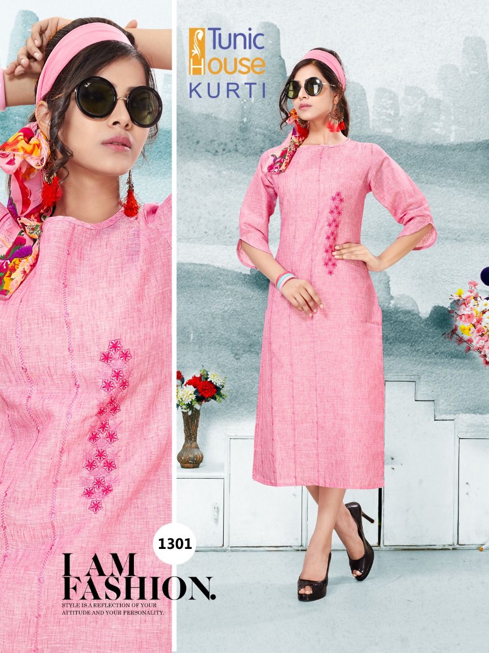 tunic house poise linen attractive look kurti catalog