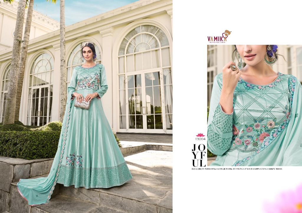 vamika elegant D NO 13001 to 13005 silk astonishin look gown Bottom with dupatta catalog
