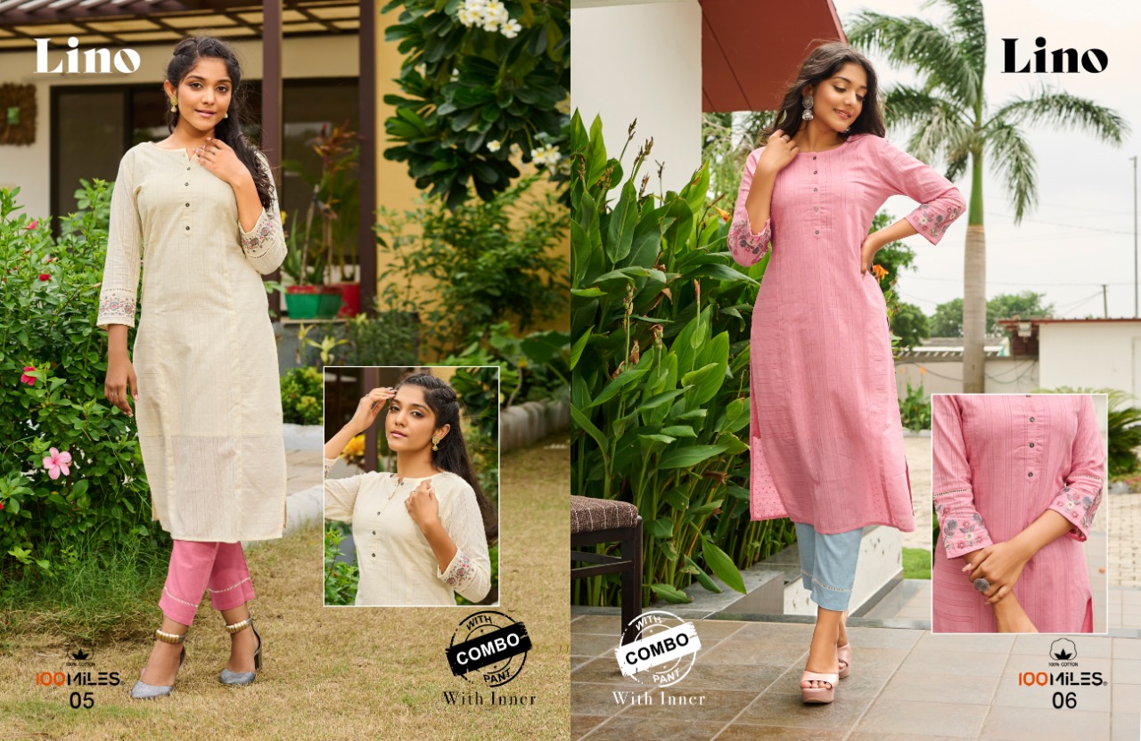 100 Milles lino cotton new and modern style kurti with combo pant catalog