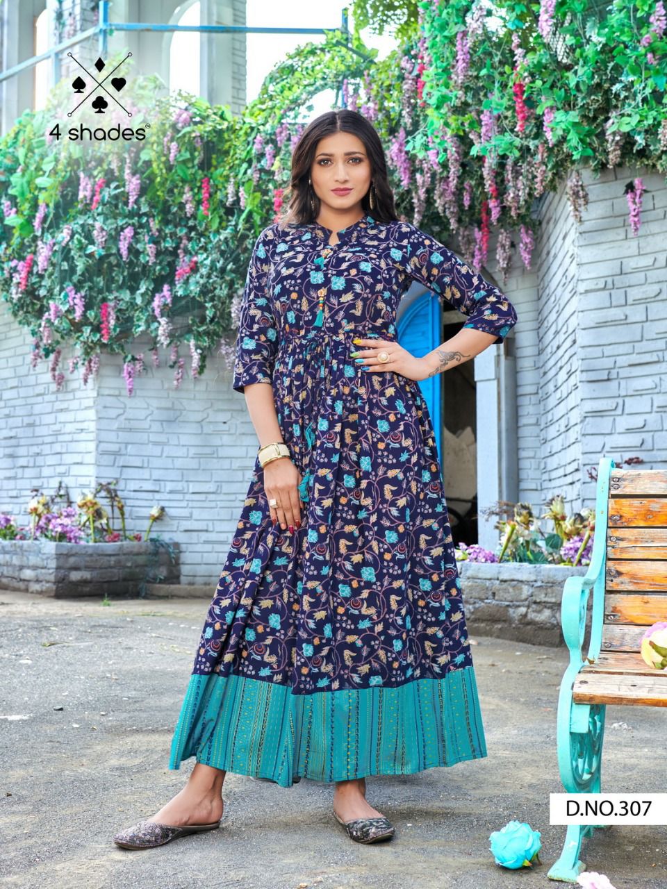 4 shades sundari vol 3 rayon regal look gown style kurti catalog